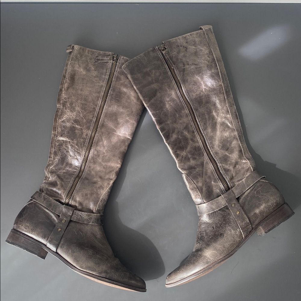 Matisse Distressed Dark Brown Knee High Zip Boots Sz 8M Boho Chic Moto Festival